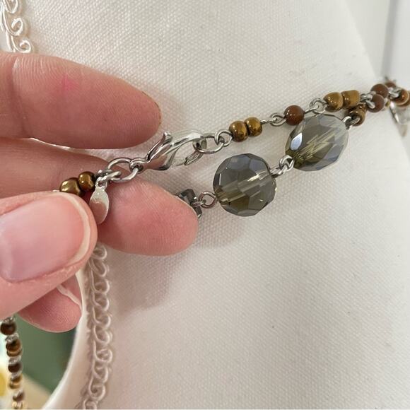 Brown Cream & Grey Plastic Bead Extra Long Necklace Boho Funky Colorful - Picture 4 of 9